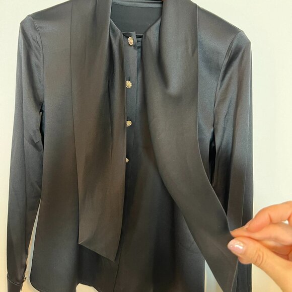 Silk fancy black blouse size S. New - Picture 2 of 6